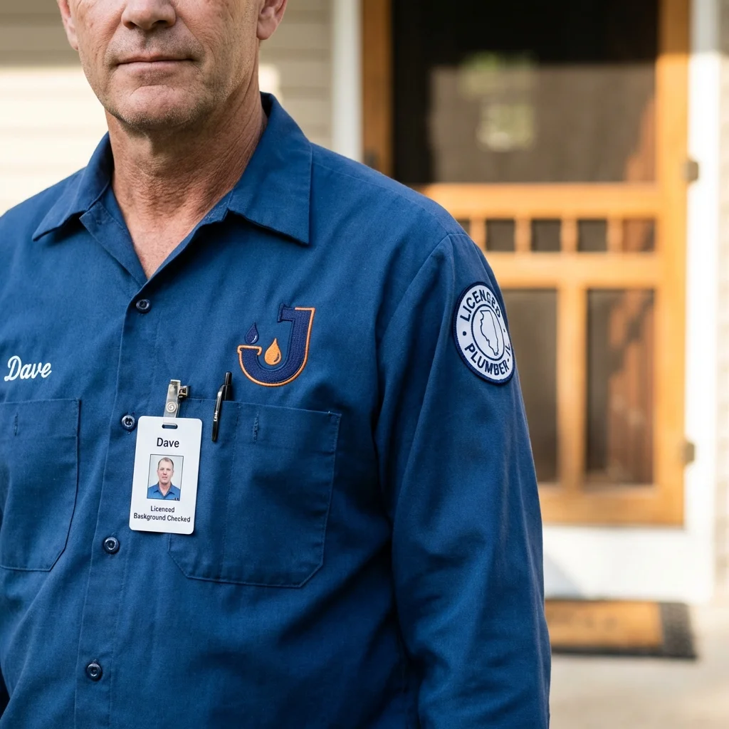 Licensed plumber showing ID badge in North Newton, KS