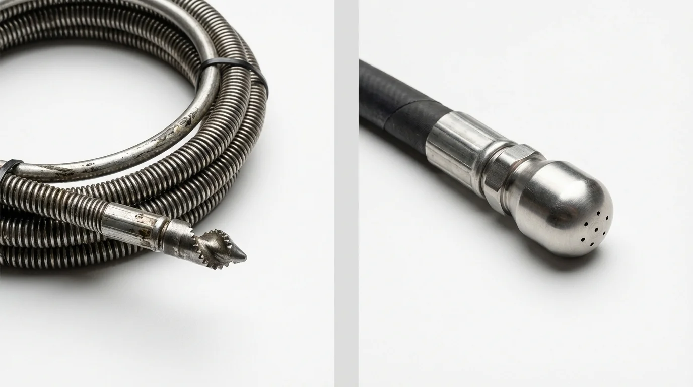 Drain snake cable and hydro jetting nozzle used for drain cleaning in North Newton, KS