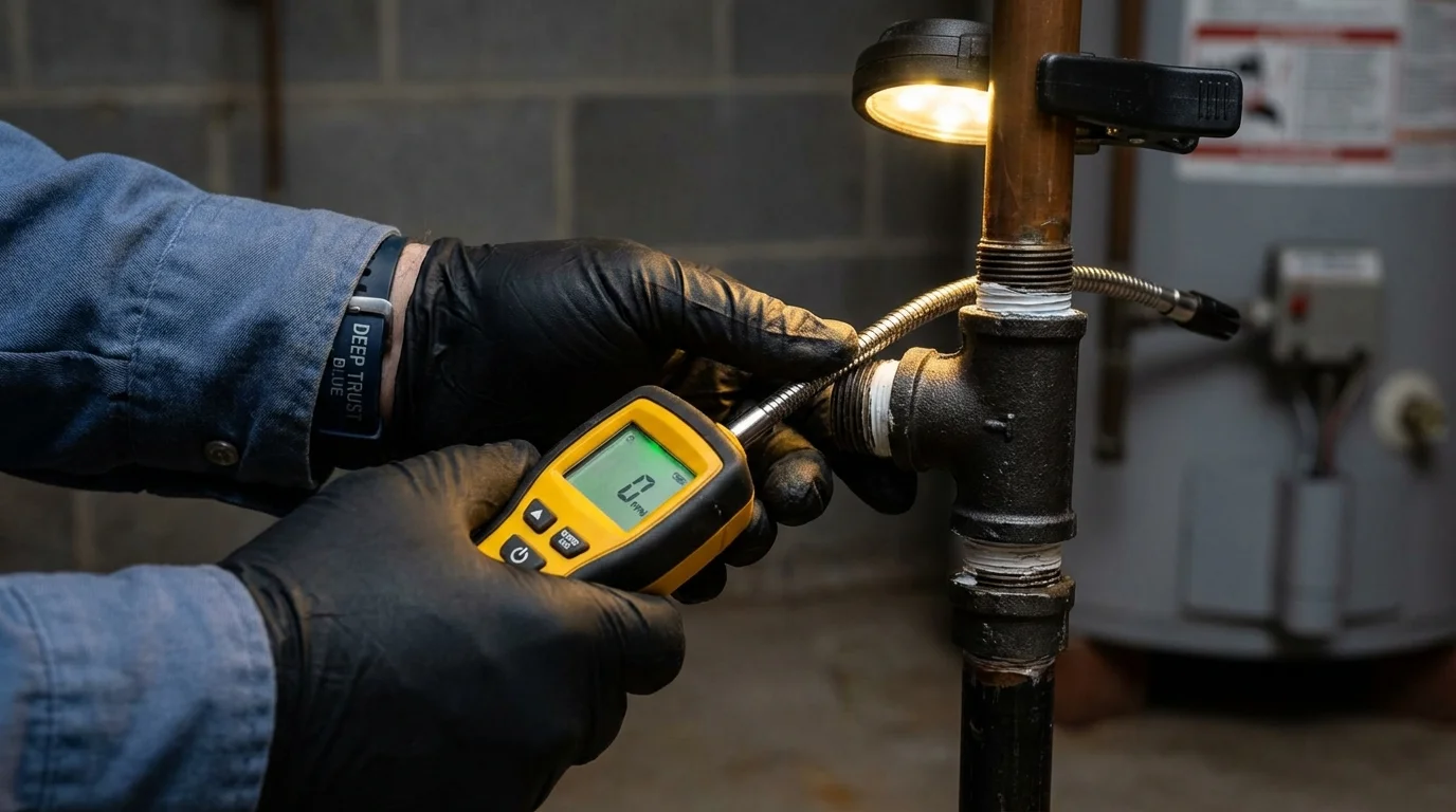 Gas leak detection with electronic sniffer by Johns Plumbing LLC in North Newton