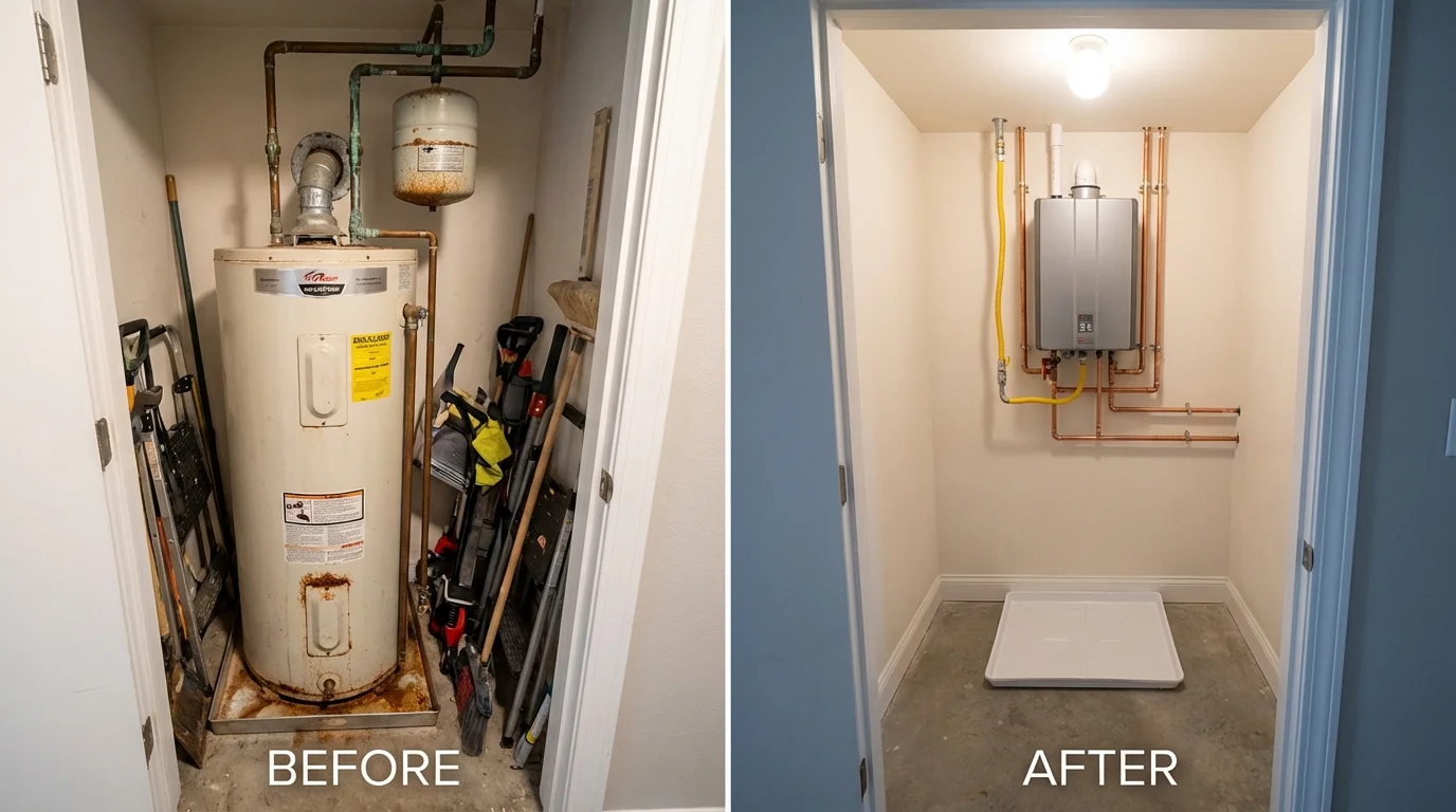 Tank water heater versus wall-mounted tankless unit comparison for North Newton, KS homeowners